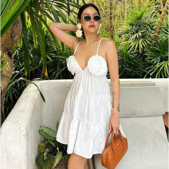 Zara Poplin Strappy Floral Ruffle Mini Dress Blogger Fav White Size XS - Picture 11 of 12